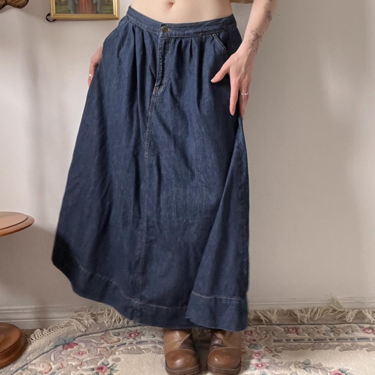 Dark wash denim maxi skirt (S-L)