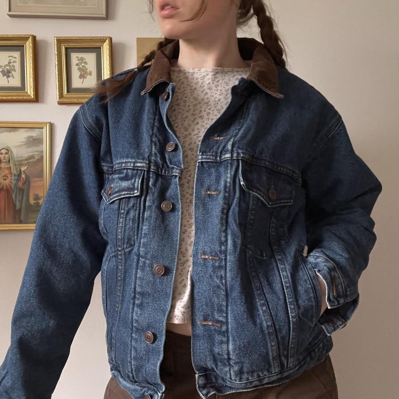 Fleece lined vintage denim jacket (S)