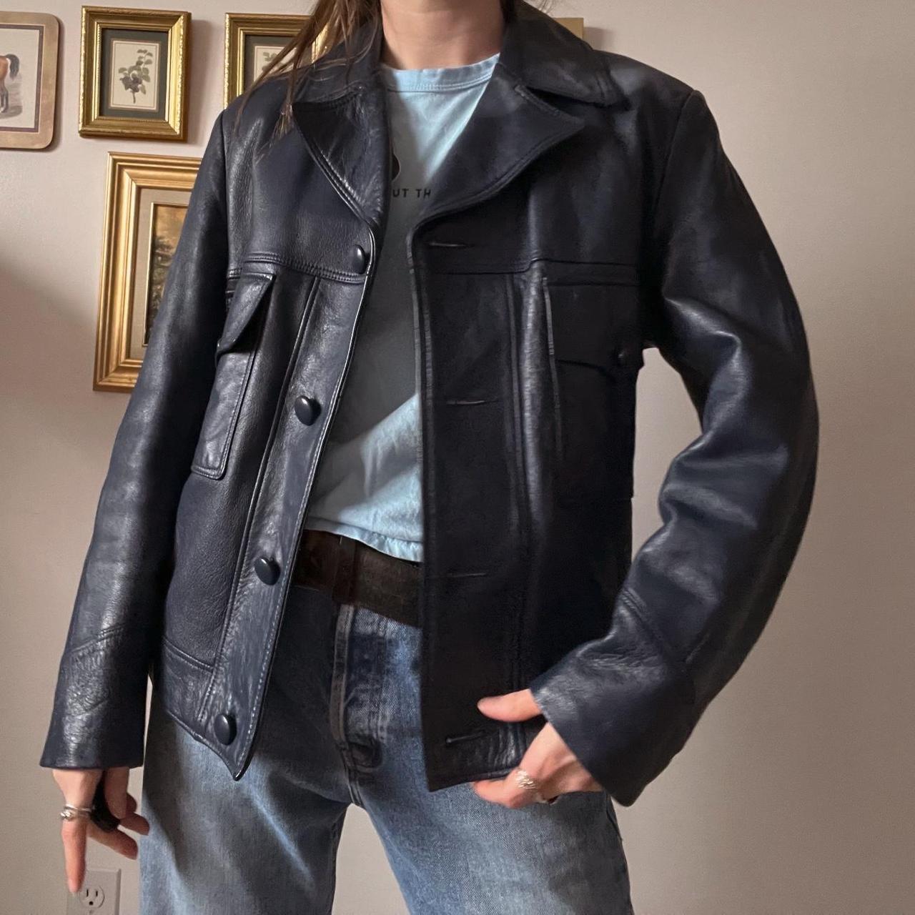 Vintage navy leather jacket (M)