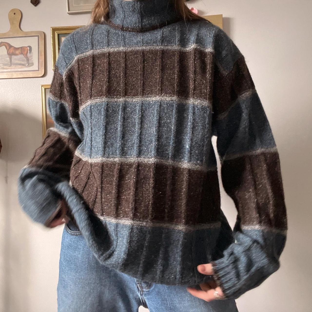 Mocha & midnight striped knit sweater (M)