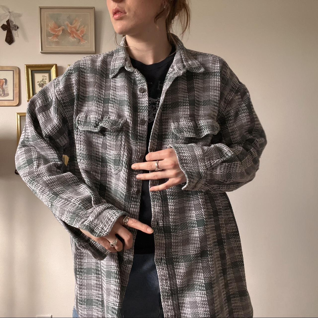 Waffle knit plaid button up (XL)